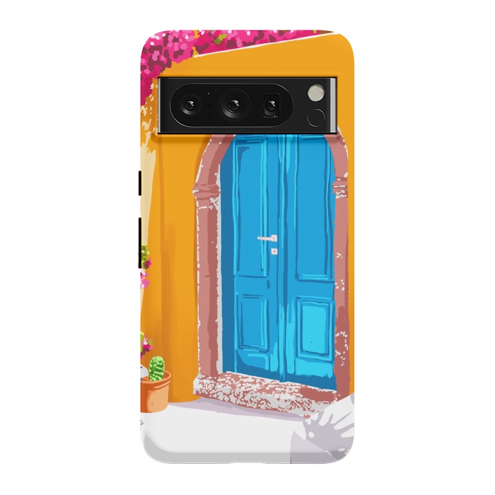 Pixel 8 Pro StrongFit Sunny Morocco, Summer Architecture Greece Travel Painting, Boungainvillea Tropical Floral by Uma Prabhakar Gokhale