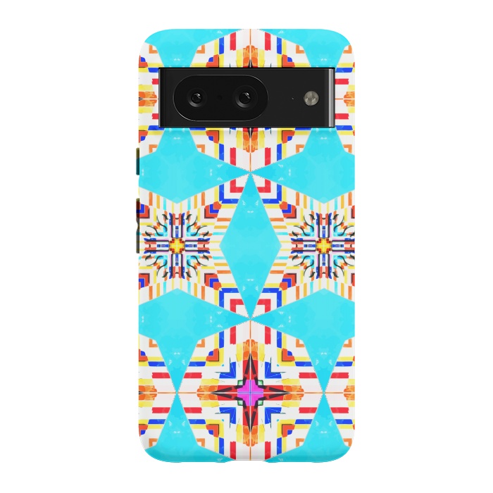 Pixel 8 StrongFit Exotic Tiles, Moroccan Teal Kaleidoscope Pattern, Turkish Bohemian Colorful Culture Eclectic Graphic by Uma Prabhakar Gokhale