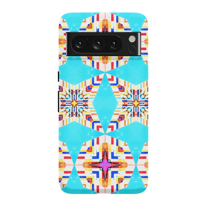 Pixel 8 Pro StrongFit Exotic Tiles, Moroccan Teal Kaleidoscope Pattern, Turkish Bohemian Colorful Culture Eclectic Graphic by Uma Prabhakar Gokhale