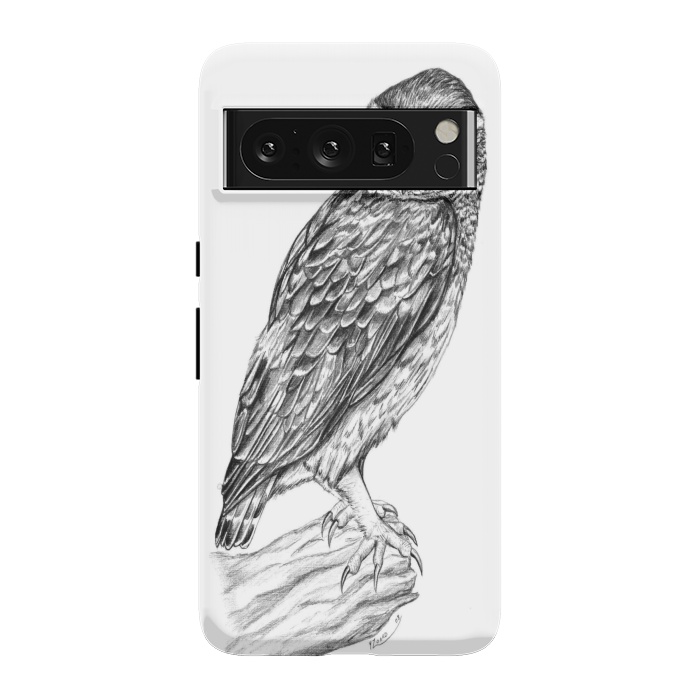 Pixel 8 Pro StrongFit Little owl Athene noctua pencil artwork by Chloe Yzoard