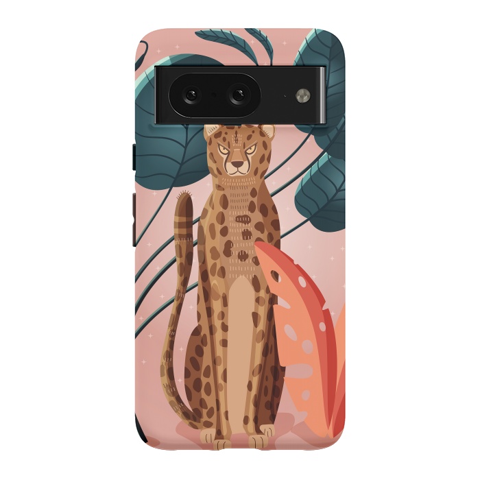 Pixel 8 StrongFit Cheetah and palm leaves by Jelena Obradovic