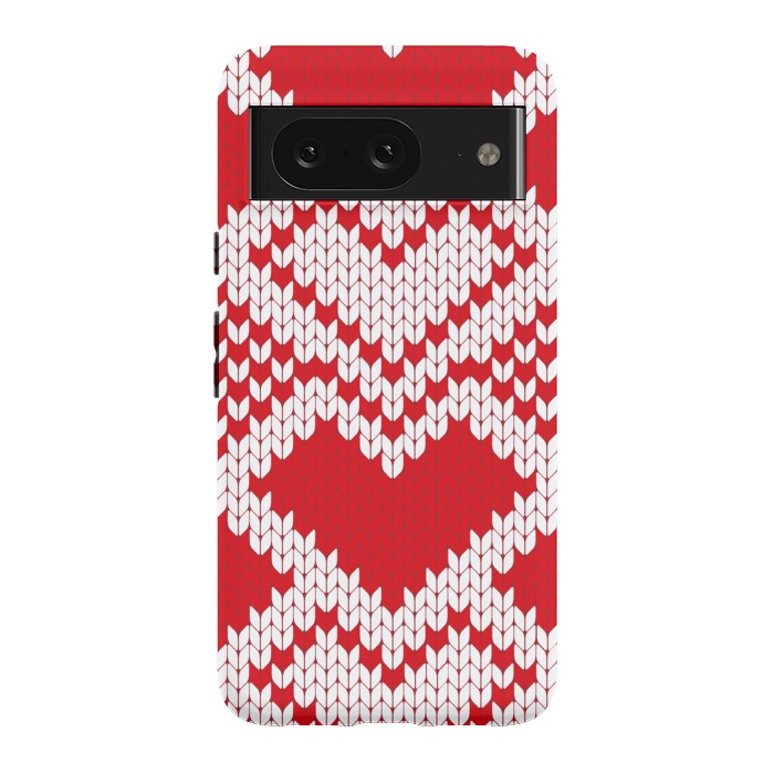Pixel 8 StrongFit Red white knitted heart pattern by haroulita