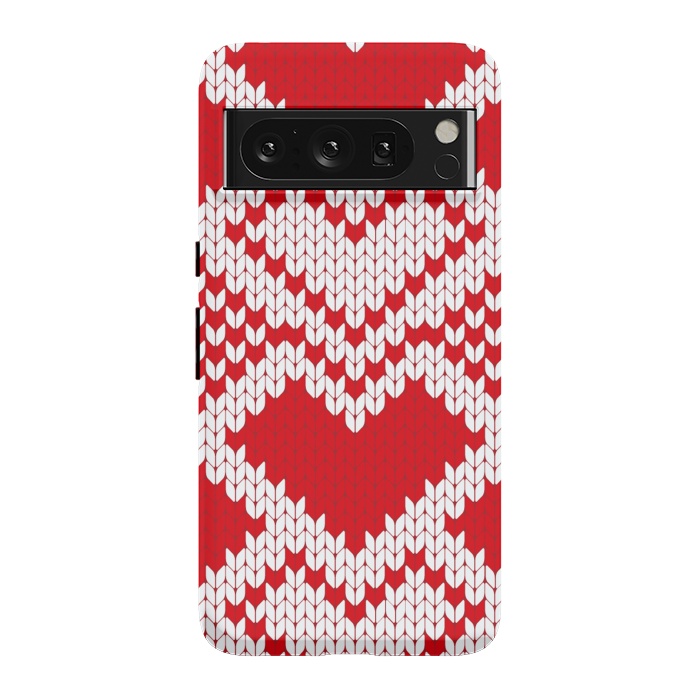 Pixel 8 Pro StrongFit Red white knitted heart pattern by haroulita