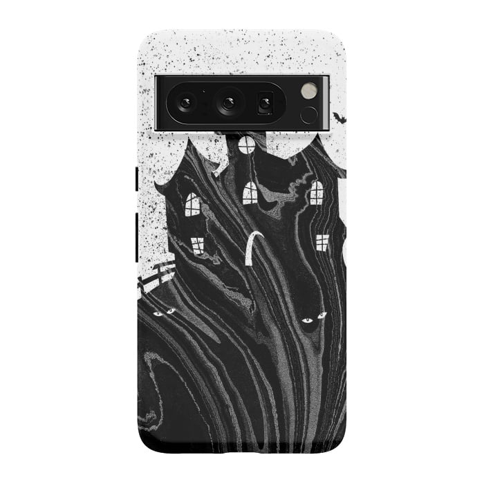 Pixel 8 Pro StrongFit Halloween haunted house - black and white splatter and brushstrokes by Oana 