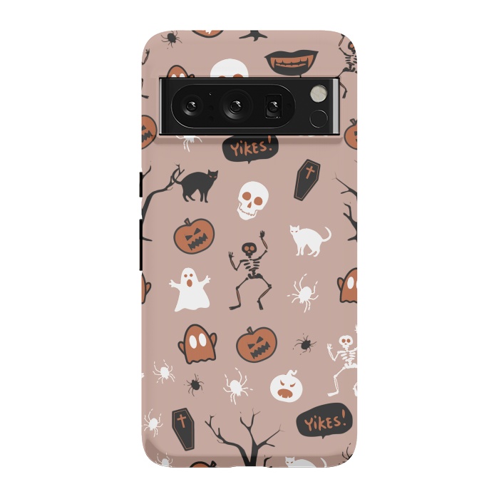 Pixel 8 Pro StrongFit Halloween monsters pattern - skeletons, pumpkins, ghosts, cats, spiders by Oana 