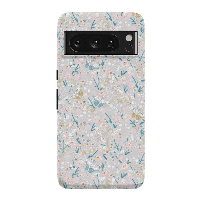 Pixel 8 Pro StrongFit Delicate Daisies and Butterflies half-drop repeat pattern by Paula Ohreen
