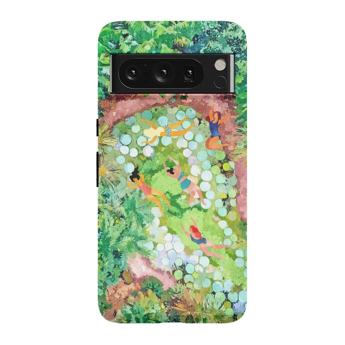 Pixel 8 Pro StrongFit Tropical Vacay | Rainforest Jungle Botanical Lush Nature | Summer Lake People Swim | Boho Painting by Uma Prabhakar Gokhale