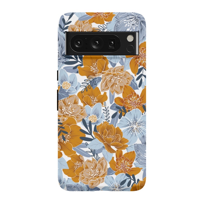 Pixel 8 Pro StrongFit Cozy Florals in Desert Sun, Navy and Fog by gingerlique