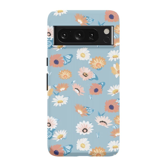 Pixel 8 Pro StrongFit Pastel daisy petals and butterflies - colorful aesthetic pattern by Oana 