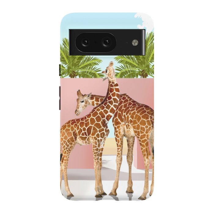 Pixel 8 StrongFit Giraffe Villa | Contemporary Modern Architecture Digital Graphic Art | Wildlife Animals Palm Exotic by Uma Prabhakar Gokhale