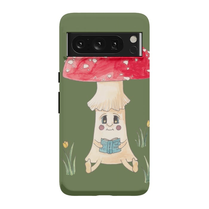 Pixel 8 Pro StrongFit Cute Watercolor Mushroom Reading 1 by ECMazur 