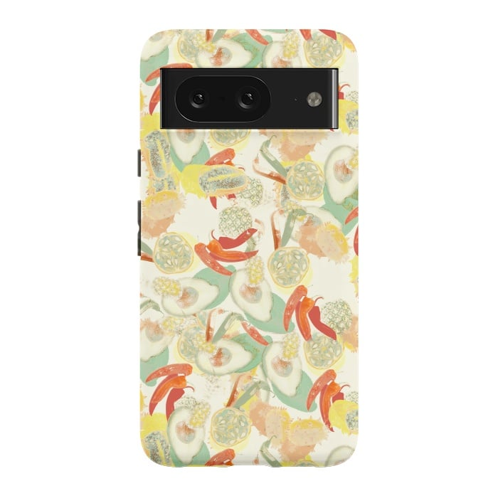 Pixel 8 StrongFit Colorful exotic fruits and chili - tropical fruit pattern by Oana 