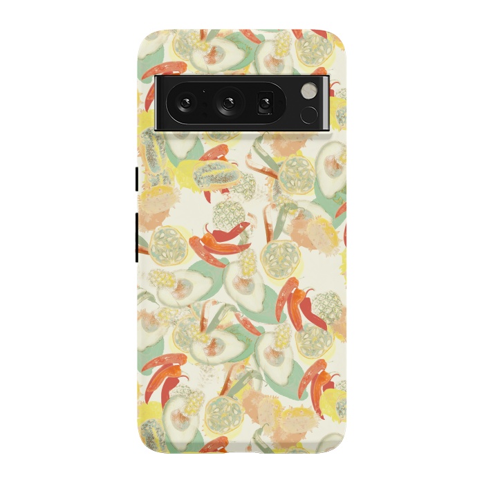 Pixel 8 Pro StrongFit Colorful exotic fruits and chili - tropical fruit pattern by Oana 