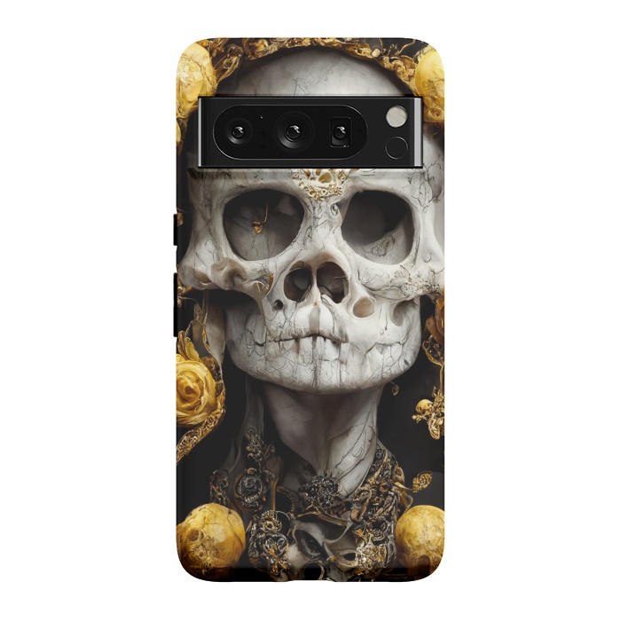 Pixel 8 Pro StrongFit yellow gold roses skull by haroulita