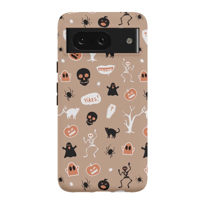 Pixel 8 StrongFit Halloween Monster pattern - cute Halloween stickers - skull, pumpkin, black cat, ghost by Oana 