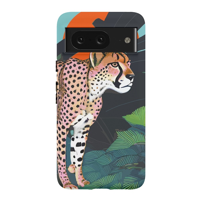 Pixel 8 StrongFit The Cheetah, Tropical Jungle Animals, Mystery Wild Cat, Wildlife Forest Vintage Nature Painting by Uma Prabhakar Gokhale