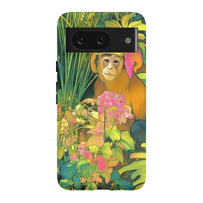 Pixel 8 StrongFit Daydreamer, Coming of Age Monkey Tropical Jungle Plants, Wildlife Botanical Nature Forest Bohemian Animals by Uma Prabhakar Gokhale