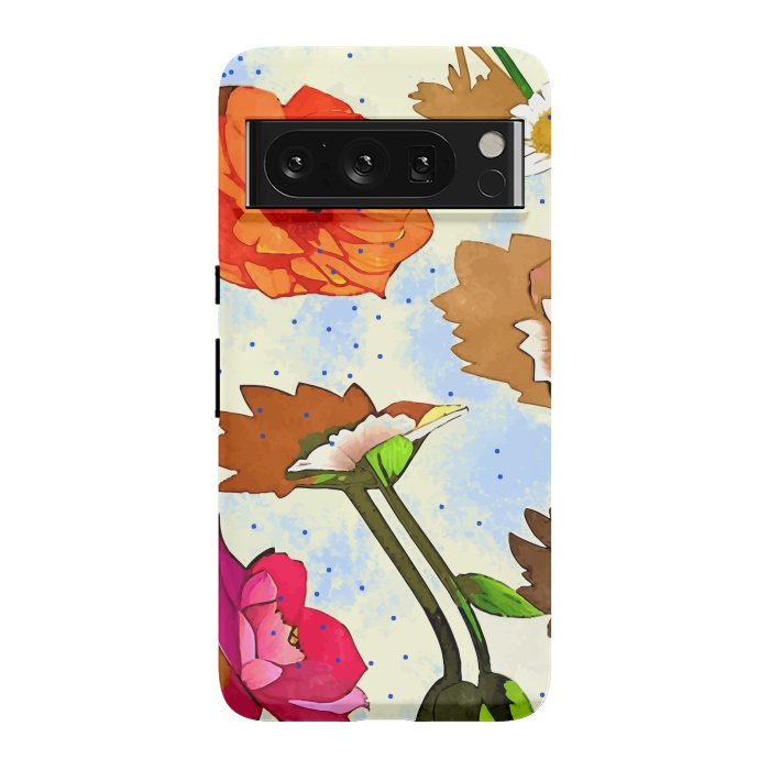 Pixel 8 Pro StrongFit Floral Soul, Botanical Vintage Nature Plants, Polka Dots Flowers Blossom, Mid-century Modern Bohemian Painting by Uma Prabhakar Gokhale