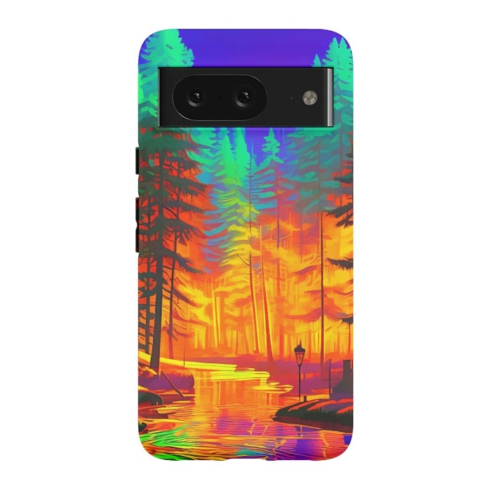 Pixel 8 StrongFit The Neon Mirage, Forest Trees Nature, Eclectic Electric Pop Art, Colorful Bright Contemporary Modern by Uma Prabhakar Gokhale