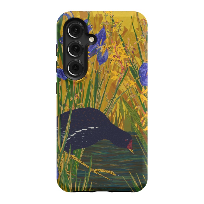 Galaxy S24 StrongFit Moorhen and Iris by Lotti Brown
