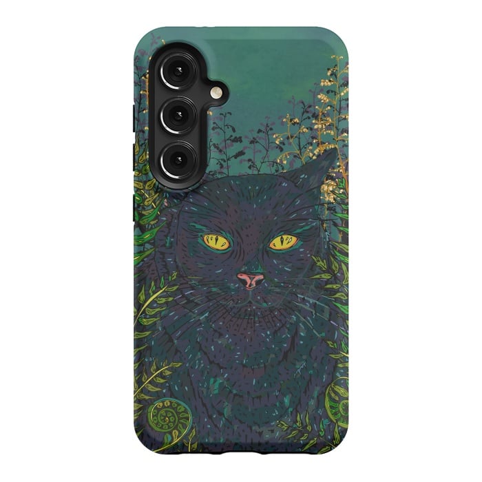 Galaxy S24 StrongFit Black Cat in Ferns by Lotti Brown