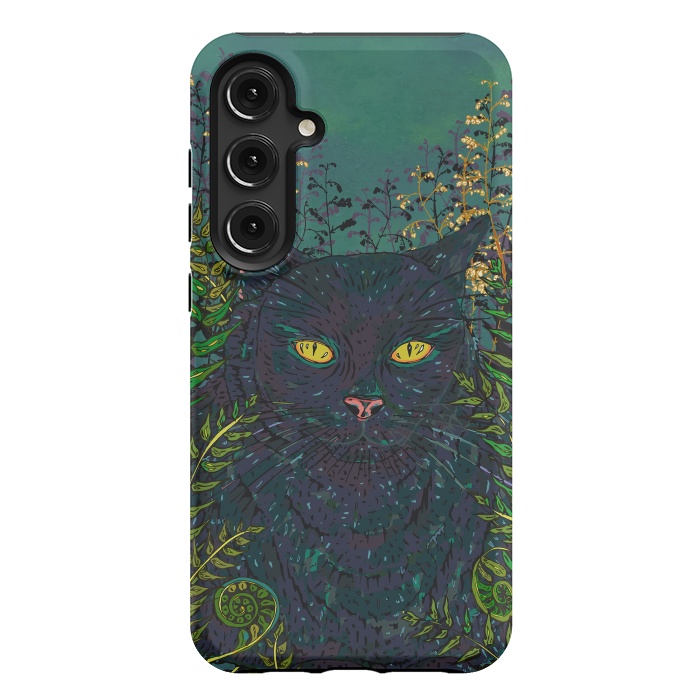 Galaxy S24 Plus StrongFit Black Cat in Ferns by Lotti Brown