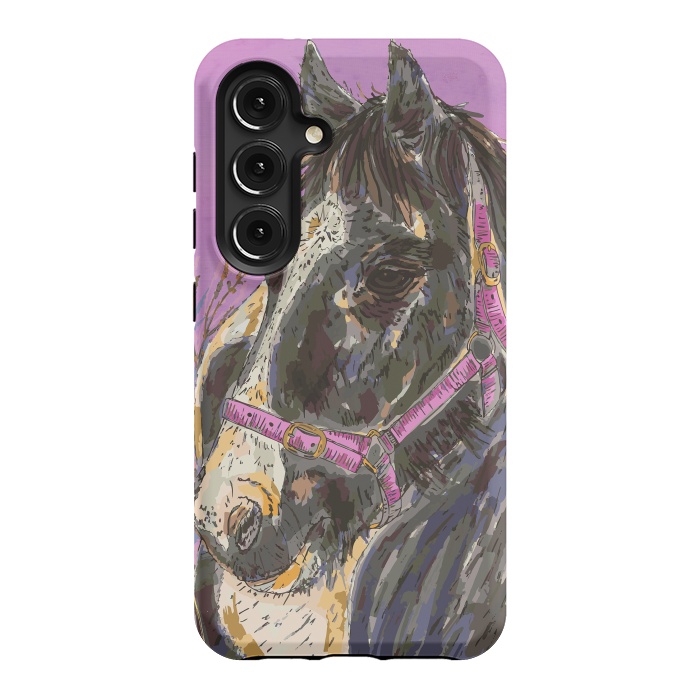 Galaxy S24 StrongFit Black and White Horse by Lotti Brown
