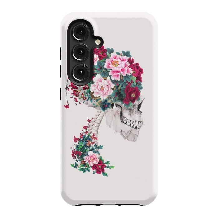 Galaxy S24 StrongFit Skull with Peonies by Riza Peker