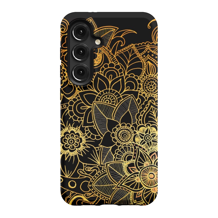 Galaxy S24 StrongFit Floral Doodle Gold G523 by Medusa GraphicArt