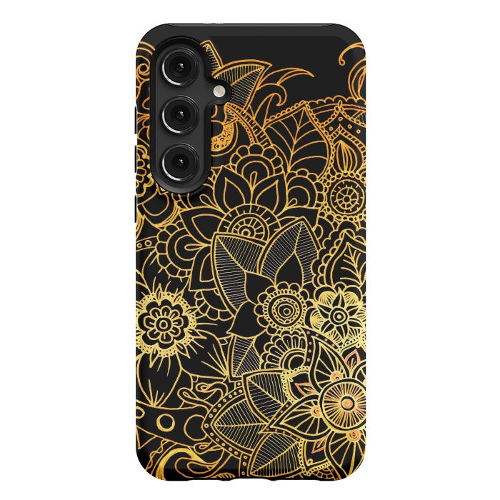 Galaxy S24 Plus StrongFit Floral Doodle Gold G523 by Medusa GraphicArt