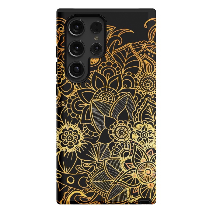 Galaxy S24 Ultra StrongFit Floral Doodle Gold G523 by Medusa GraphicArt