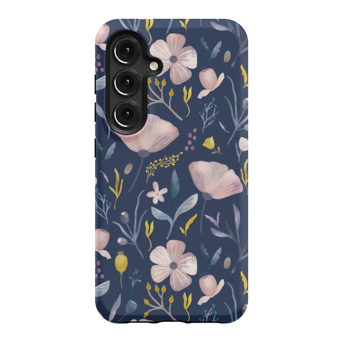Galaxy S24 StrongFit Delicate Pastel Floral on Blue by Noonday Design