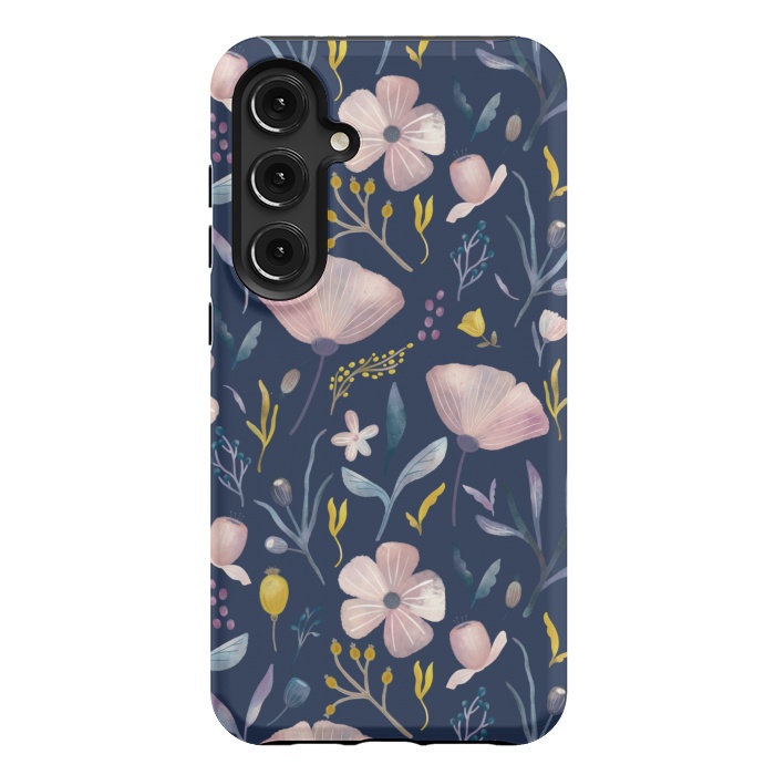 Galaxy S24 Plus StrongFit Delicate Pastel Floral on Blue by Noonday Design