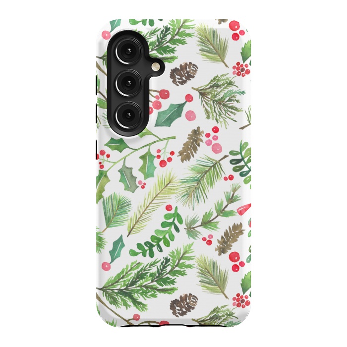 Galaxy S24 StrongFit Watercolor Christmas Greenery by Noonday Design