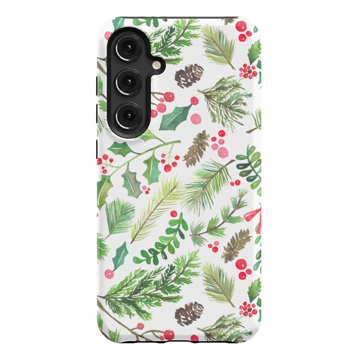Galaxy S24 Plus StrongFit Watercolor Christmas Greenery by Noonday Design