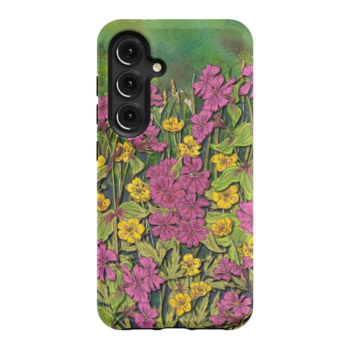 Galaxy S24 StrongFit Pink and Yellow Wildflowers by Lotti Brown
