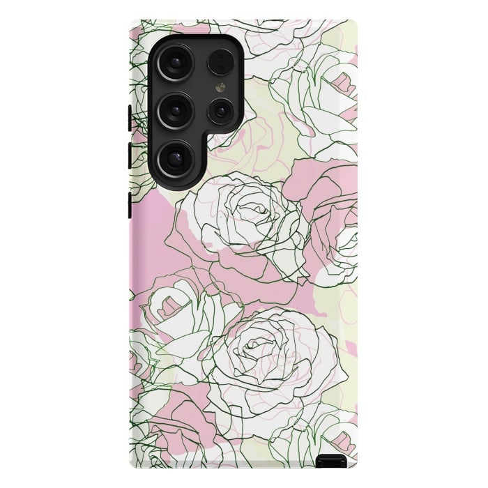 Galaxy S24 Ultra StrongFit Pink beige line art roses by Oana 