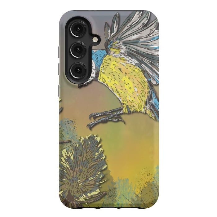 Galaxy S24 Plus StrongFit Blue Tit and Teasels by Lotti Brown