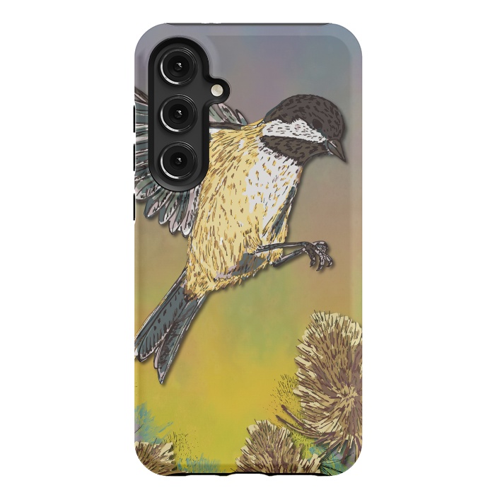 Galaxy S24 Plus StrongFit Coal Tit and Teasels by Lotti Brown
