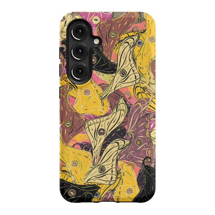 Galaxy S24 StrongFit Boho Butterfly Wings - Yellow & Black by Lotti Brown