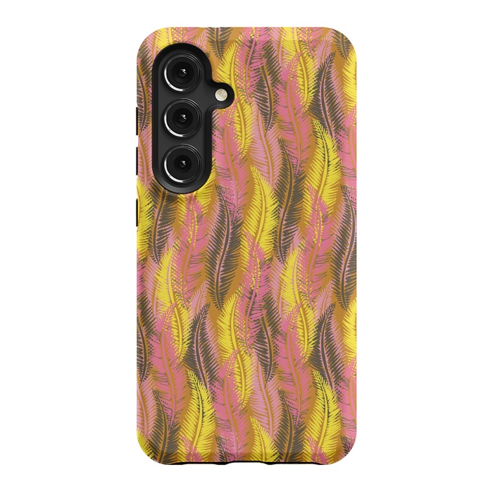 Galaxy S24 StrongFit Feather Stripe in Pink and Yellow by Lotti Brown