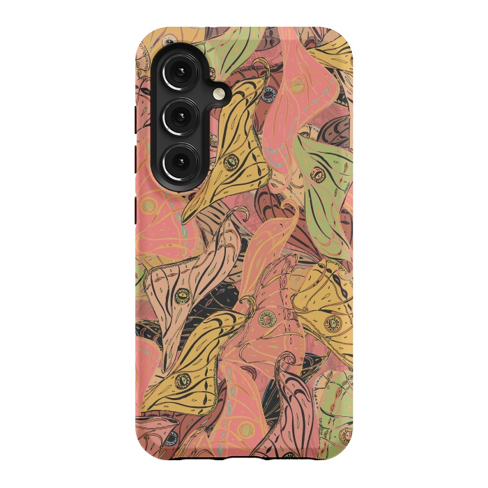 Galaxy S24 StrongFit Boho Butterfly Wings in Coral and Yellow by Lotti Brown