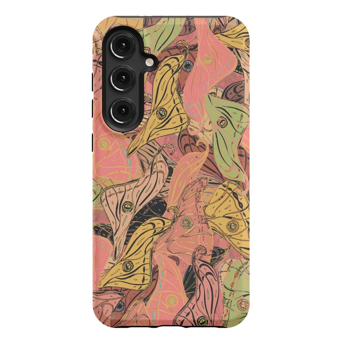 Galaxy S24 Plus StrongFit Boho Butterfly Wings in Coral and Yellow by Lotti Brown