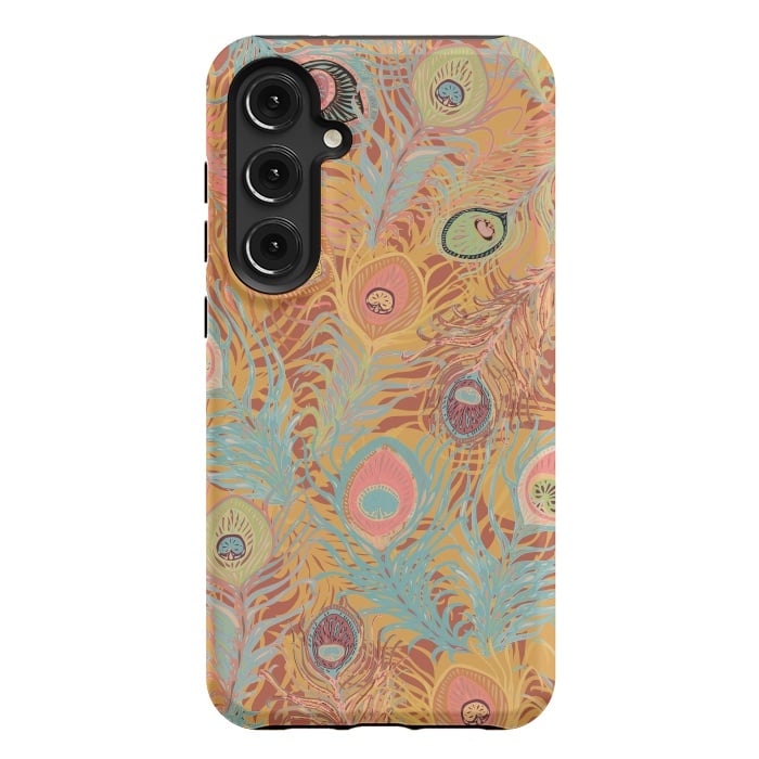 Galaxy S24 Plus StrongFit Peacock Feathers - Soft Coral by Lotti Brown