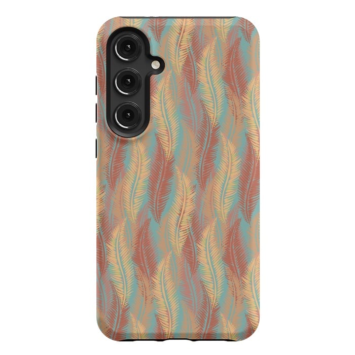 Galaxy S24 Plus StrongFit Feather Stripe - Coral & Turquoise by Lotti Brown