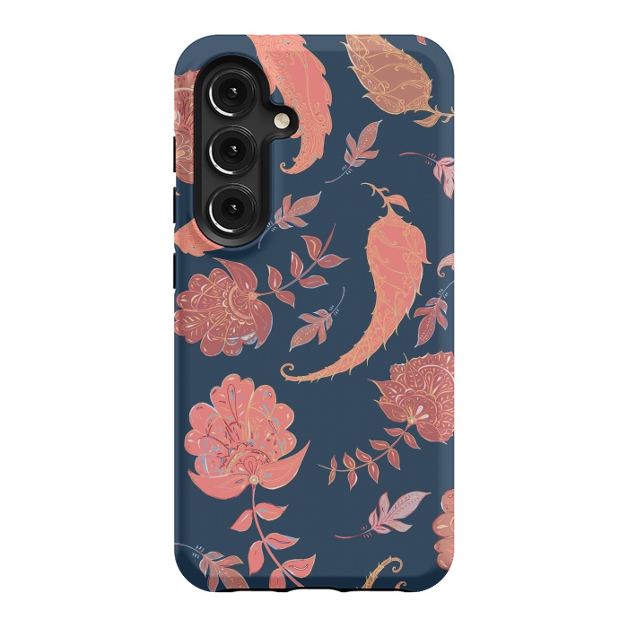 Galaxy S24 StrongFit Paradise Pattern - Coral & Blue by Lotti Brown