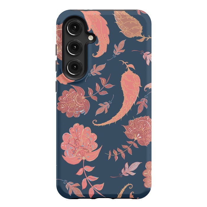 Galaxy S24 Plus StrongFit Paradise Pattern - Coral & Blue by Lotti Brown