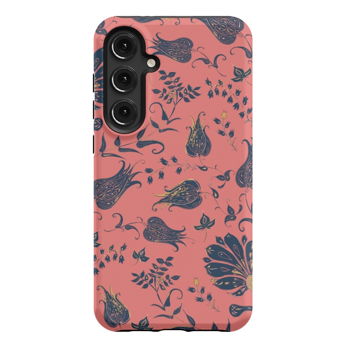 Galaxy S24 Plus StrongFit Paradise Florals - Coral & Blue by Lotti Brown