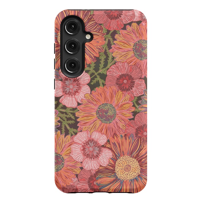 Galaxy S24 Plus StrongFit Retro Pink Daisies by Lotti Brown