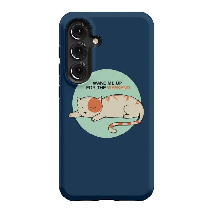 Galaxy S24 StrongFit Cat wake me up blue by Coffee Man